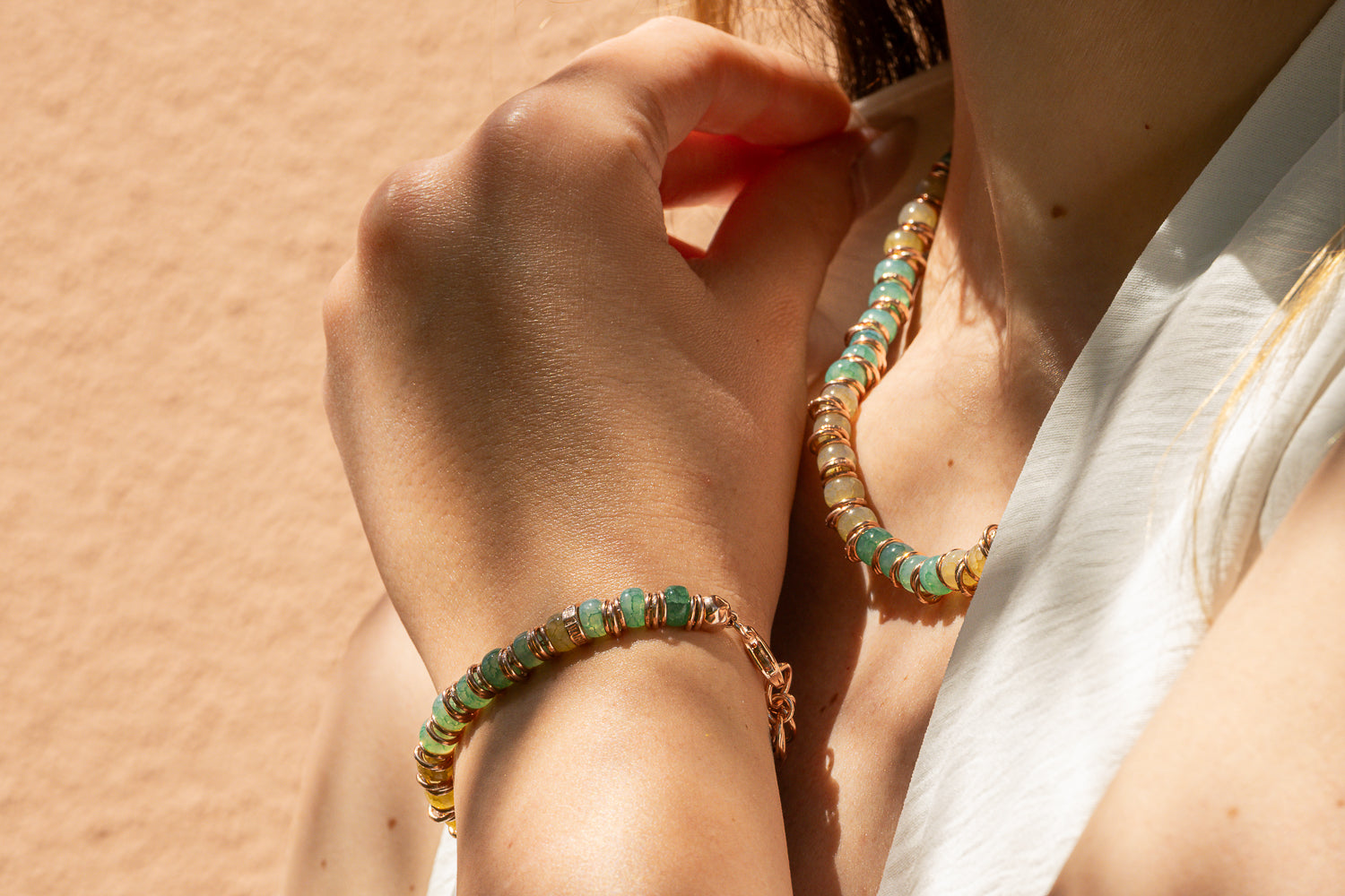 Snake Riviera women's bracelet with silver circles and Ocean Glass Roundel
