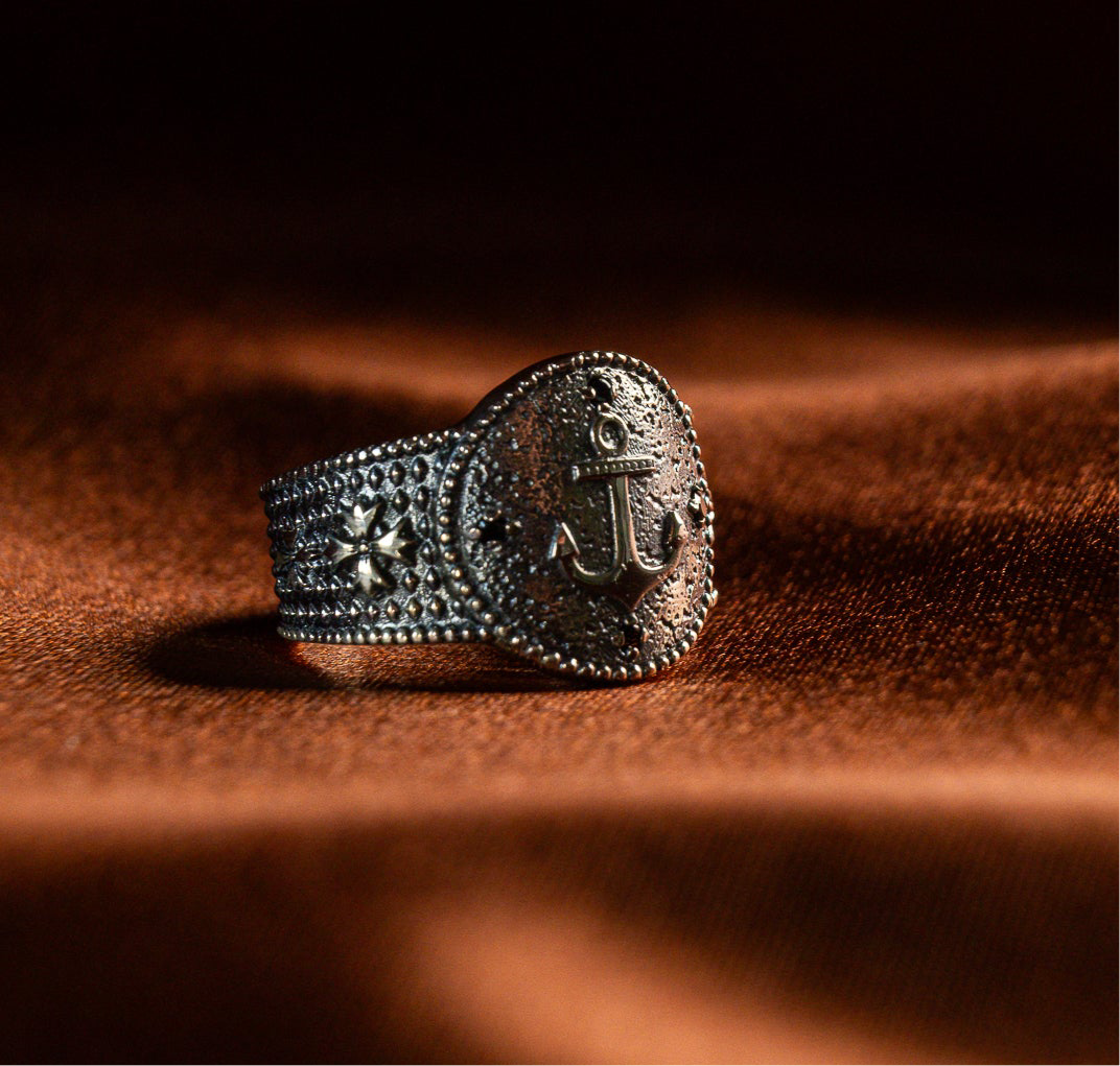 MEN'S RING NEPTUNE COLLECTION 925 SILVER WITH ANCHOR ENGRAVING