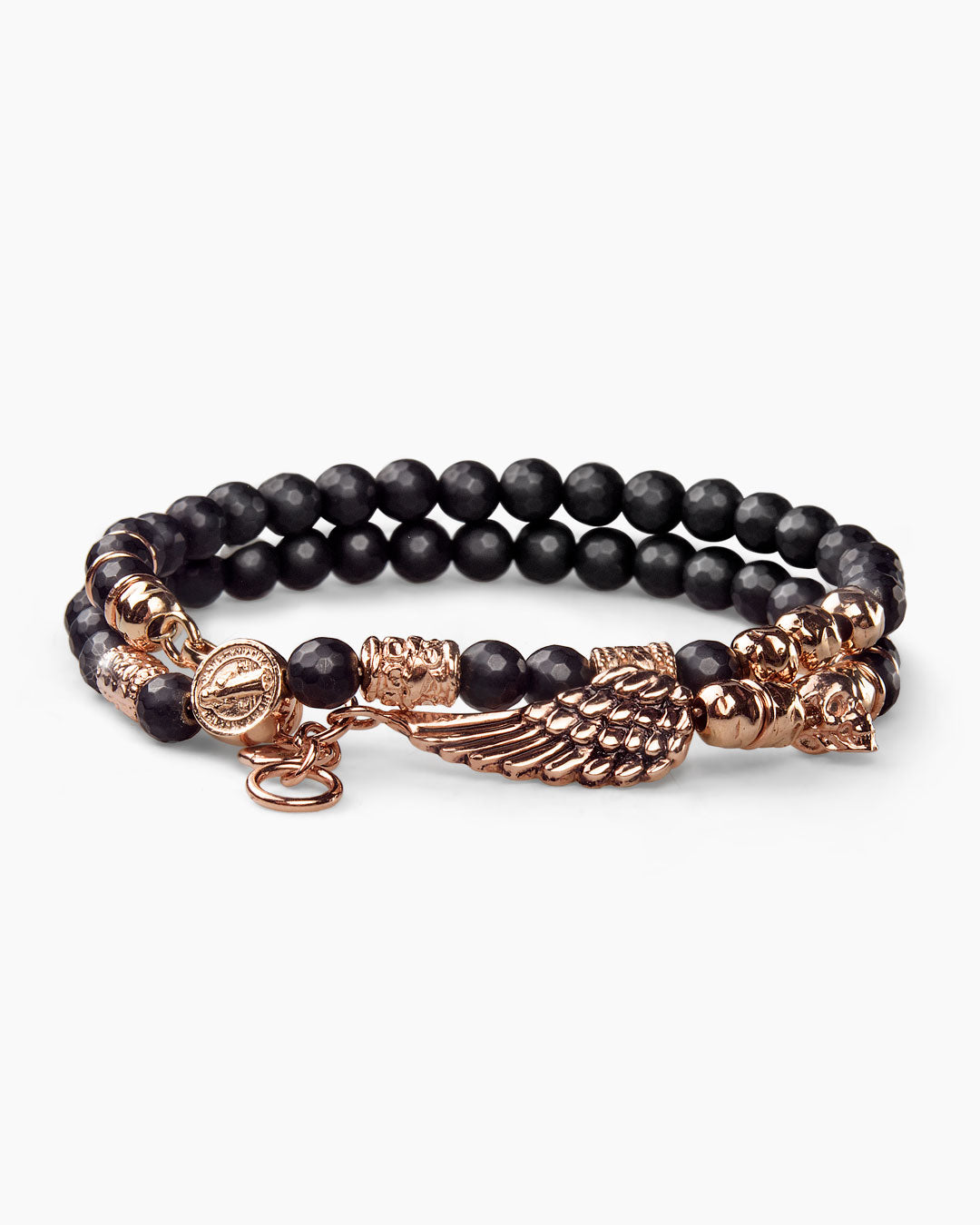 LUXURY MAN TWO WOUNDS MEN'S BRACELET SILVER ROSE GOLD BLACK AGATE