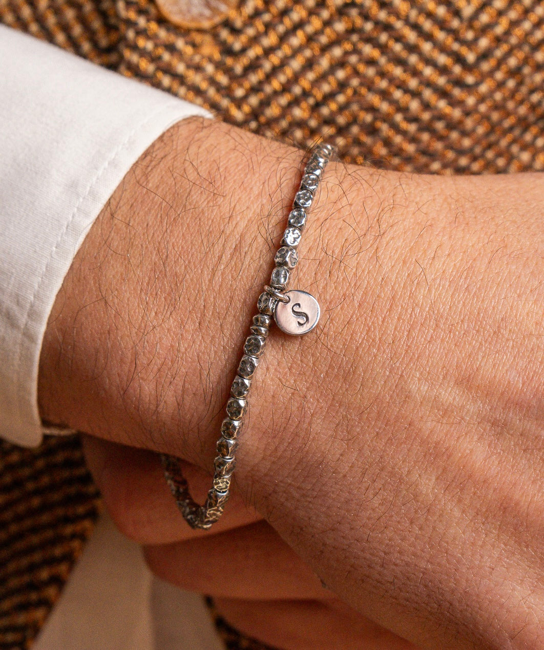 Urban Soul men's bracelet with silver nuggets and customizable letter