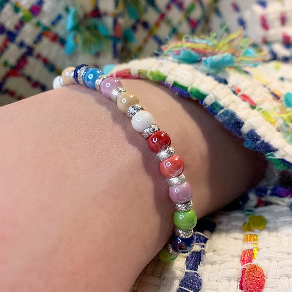 Candies bracelet in multicolored round ceramics and silver