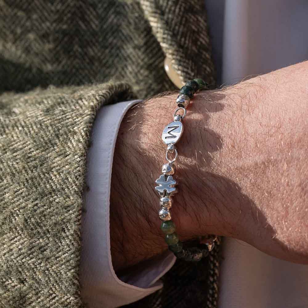 Dedicato a te uomo argento e agata muschiata indossato