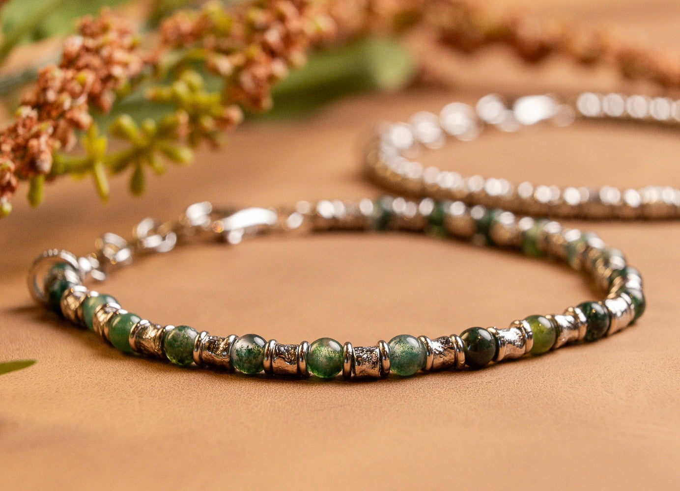 BRACCIALE UOMO SNAKE ARGENTO E AGATA MUSCHIATA