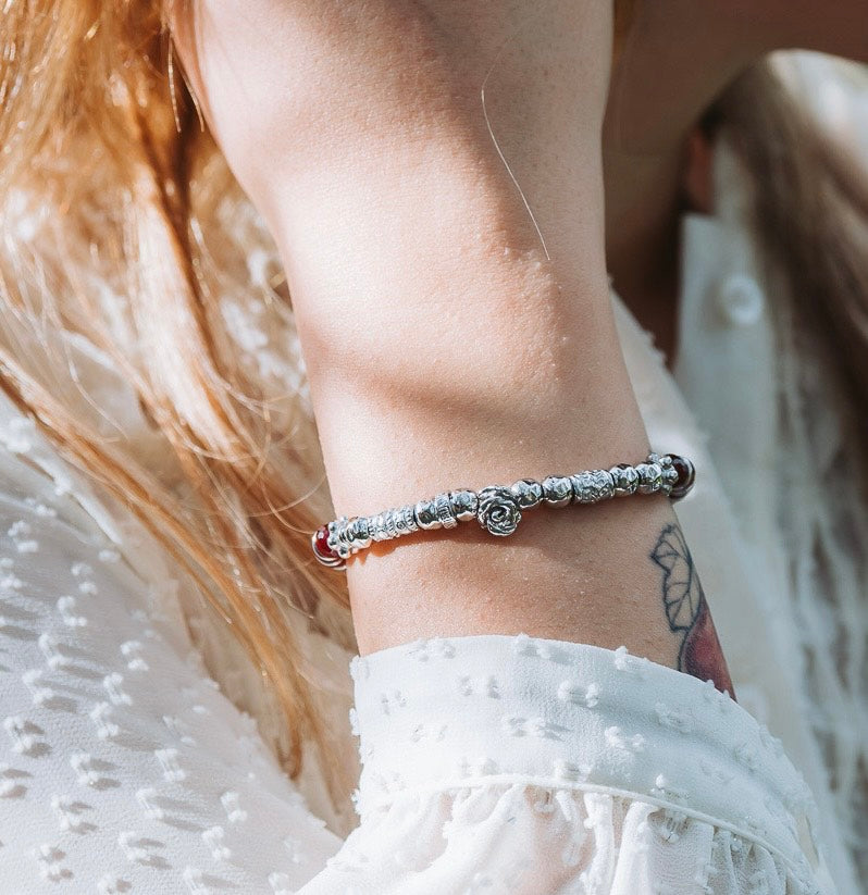 WOMEN'S BRACELET IN SILVER AND CENTRAL PINK RUBY AGATE