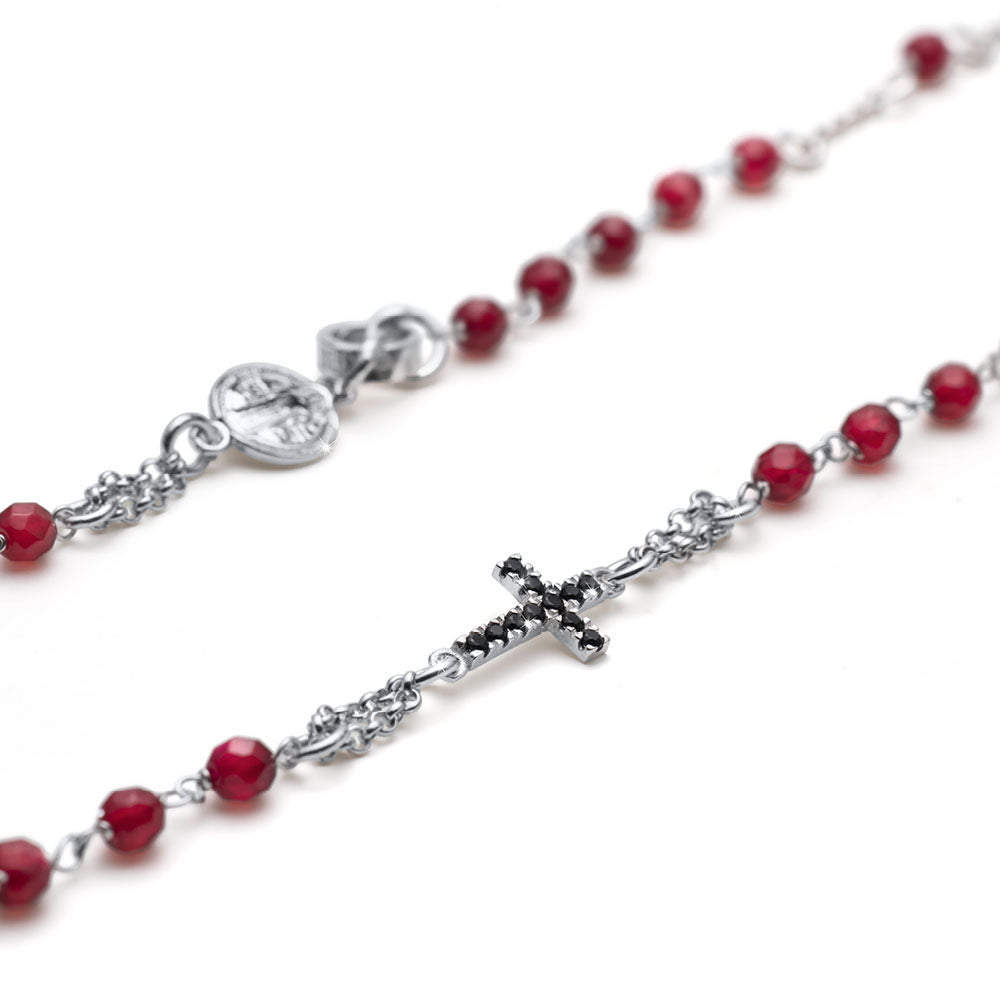 COLLANA UOMO COLLEZIONE MY SAINT ARGENTO E AGATA RUBINO CON CROCE