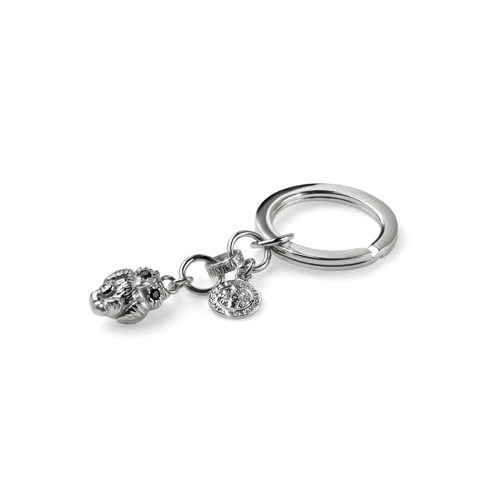 GOOD LUCK MEN'S KEY RING IN SILVER WITH OWL PENDANT