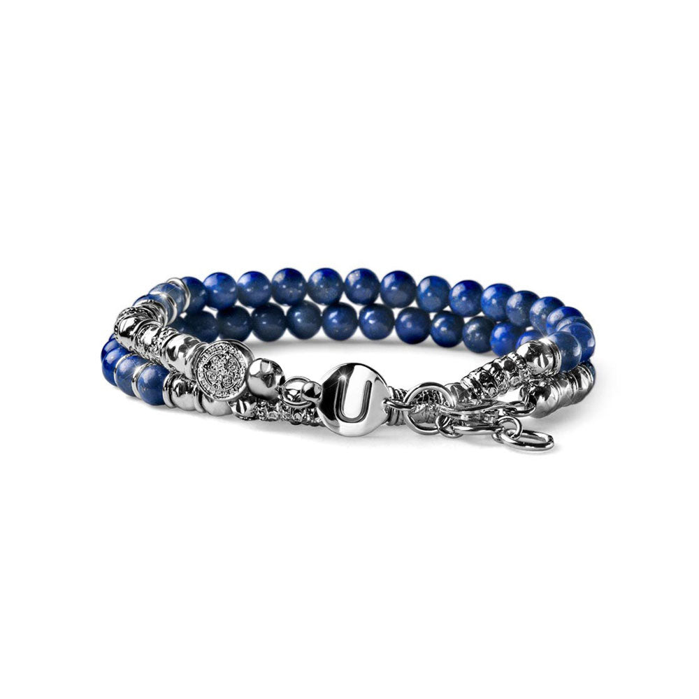 LUXURY MAN TWO WOUNDS MEN'S BRACELET IN SILVER AND LAPIS