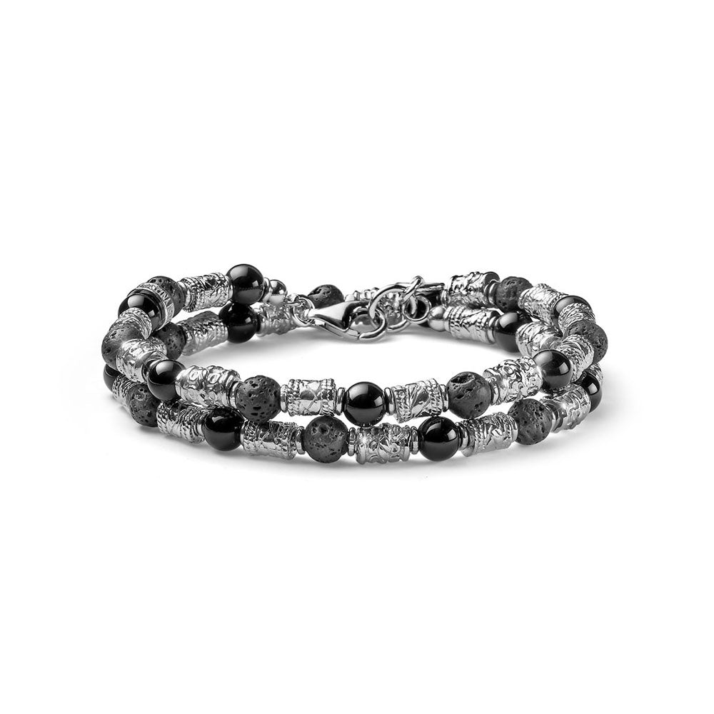 Bracciale uomo argento e perle di lava 2 giri Siena Alessandro Magrino