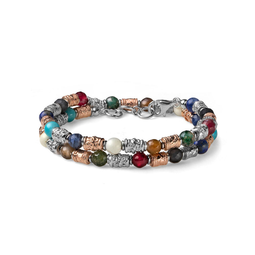 Bracciale uomo barilotti argento e pietre 2 giri Siena Alessandro Magrino