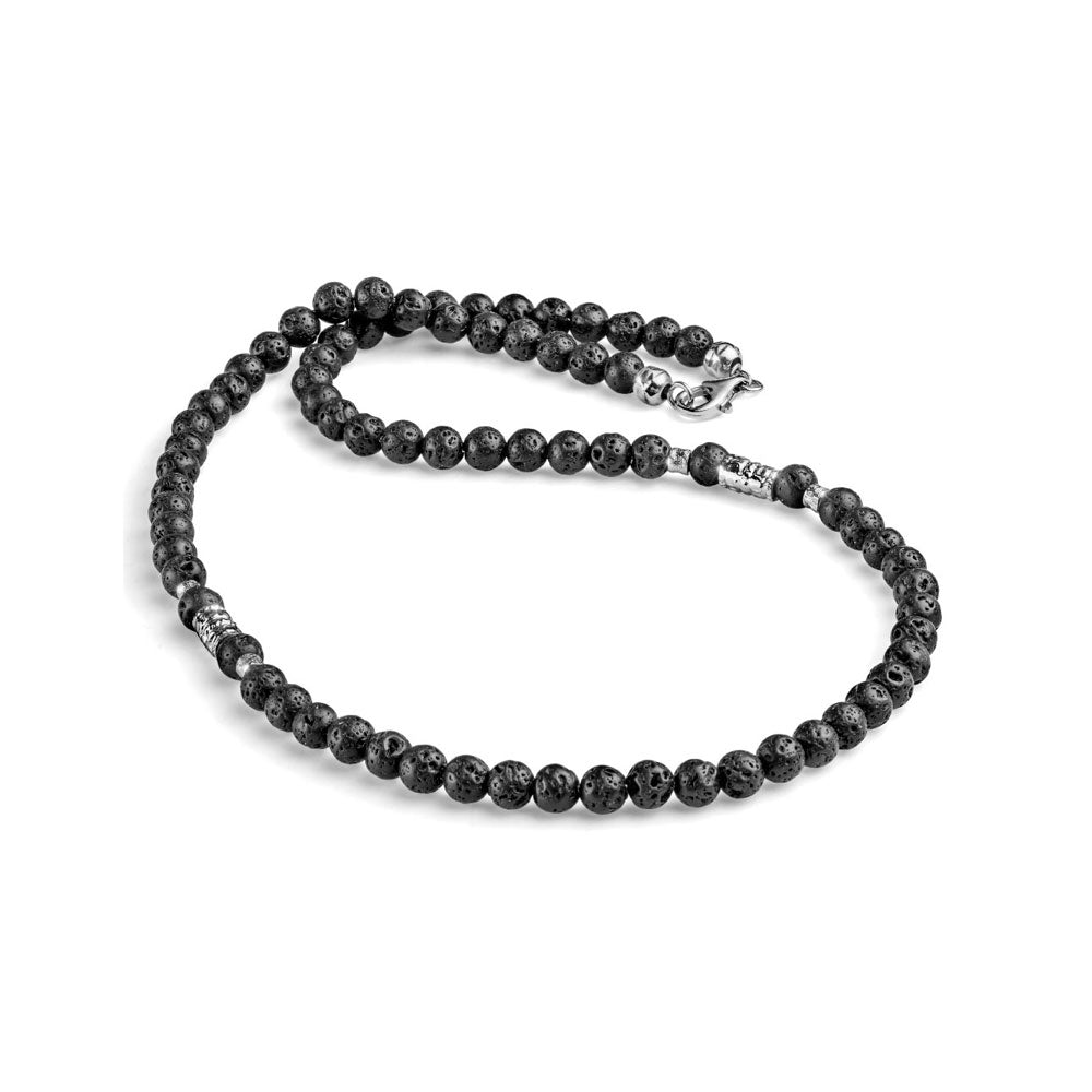 COLLANA UOMO IN ARGENTO E PERLE DI LAVA