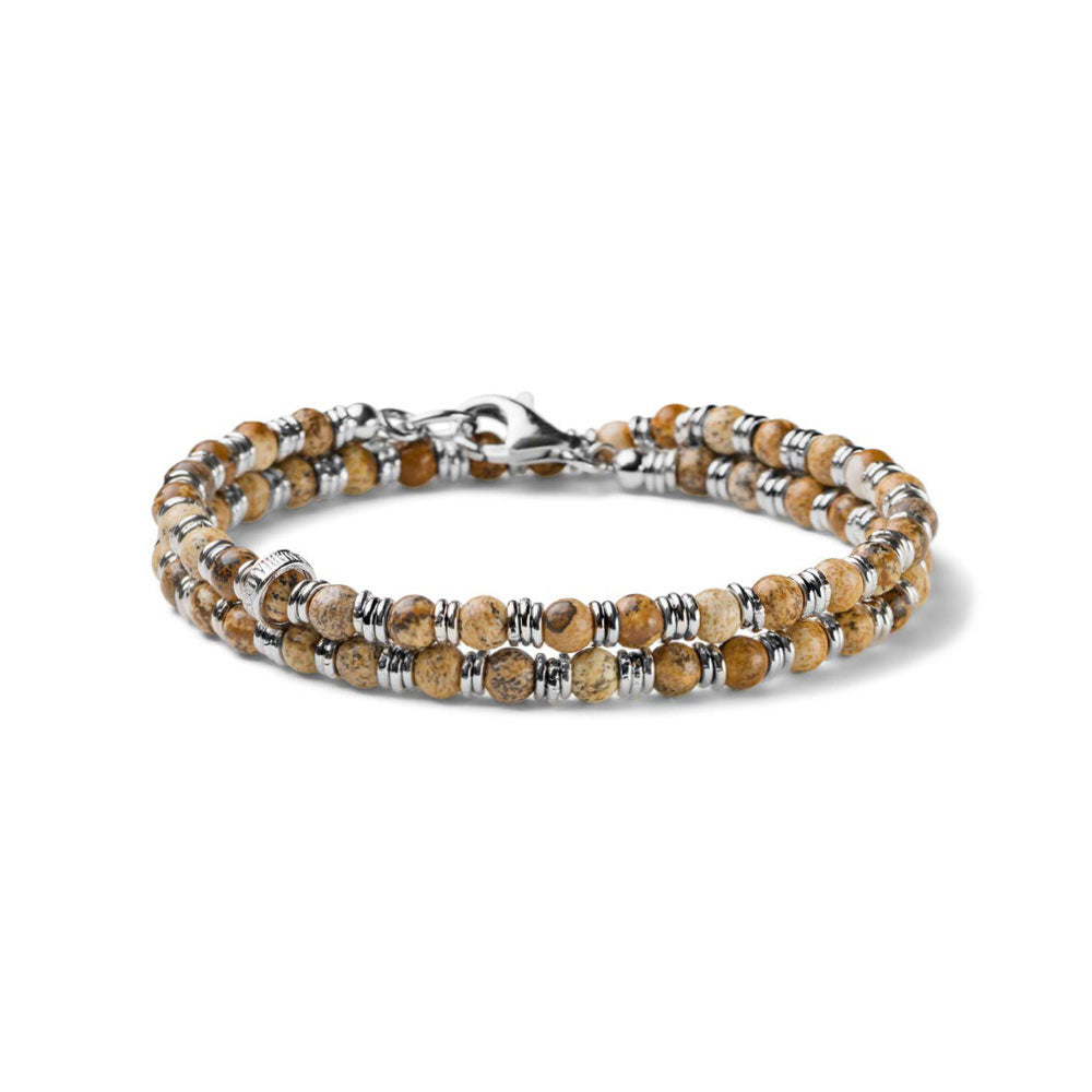 BRACCIALE UOMO COLLEZIONE SNAKE DUE GIRI CLASSIC STYLE ARGENTO E PAESINA