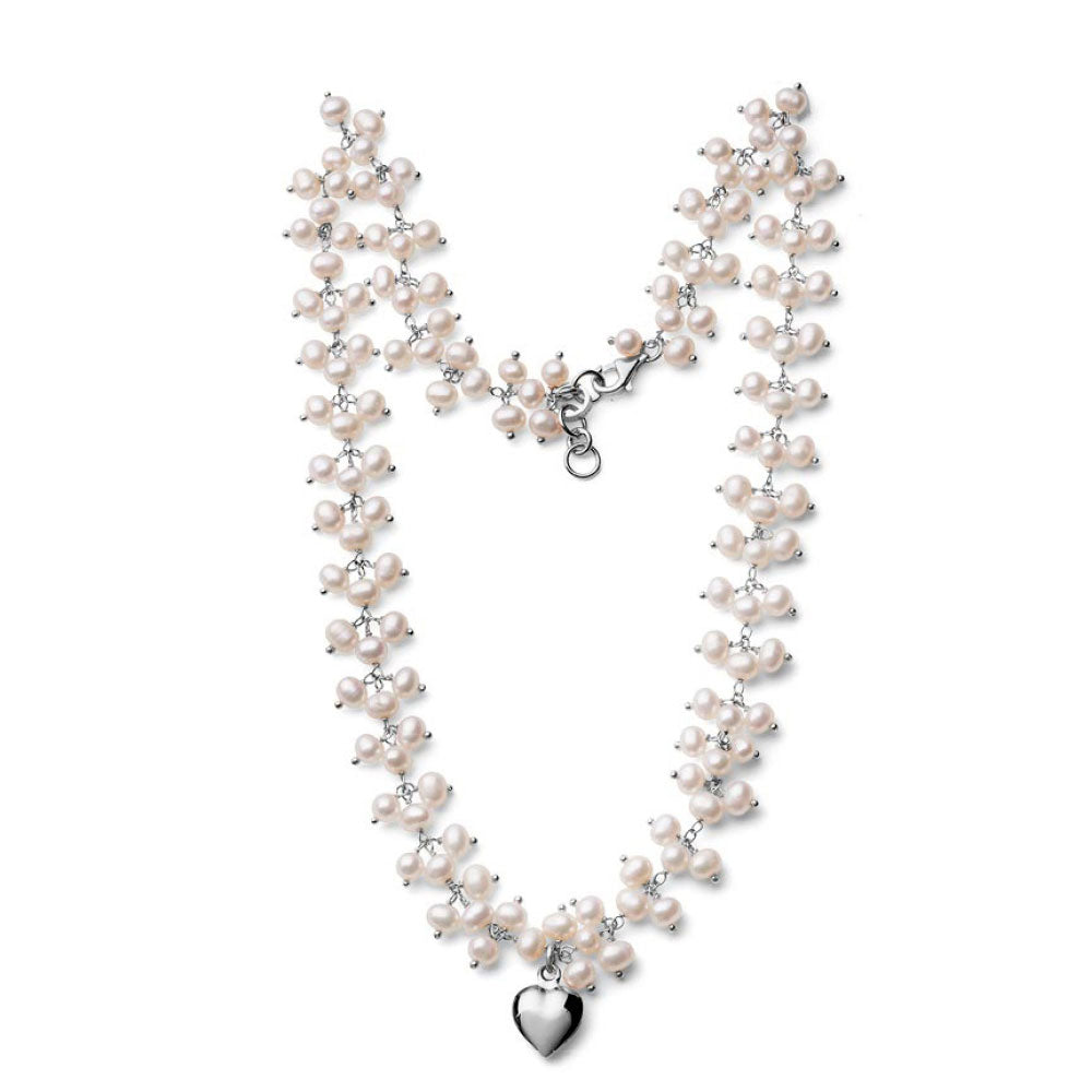 COLLANA DONNA PEARLS ARGENTO ROSA E PIETRE BIANCHE 45 CM