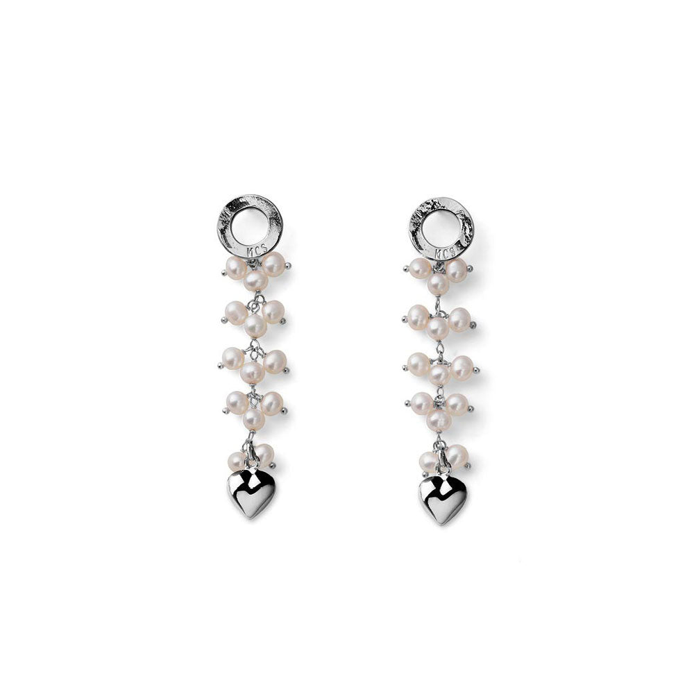 ORECCHINI PENDENTI PEARLS ARGENTO ROSA A CASCATA PIETRE BIANCHE CHARM CUORE