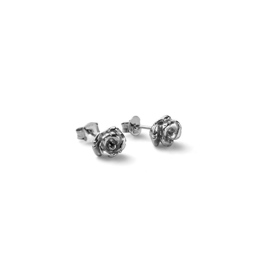 WOMEN'S SILVER ROSE COLLECTION LOBE EARRINGS IN THE SHAPE OF A ROSE