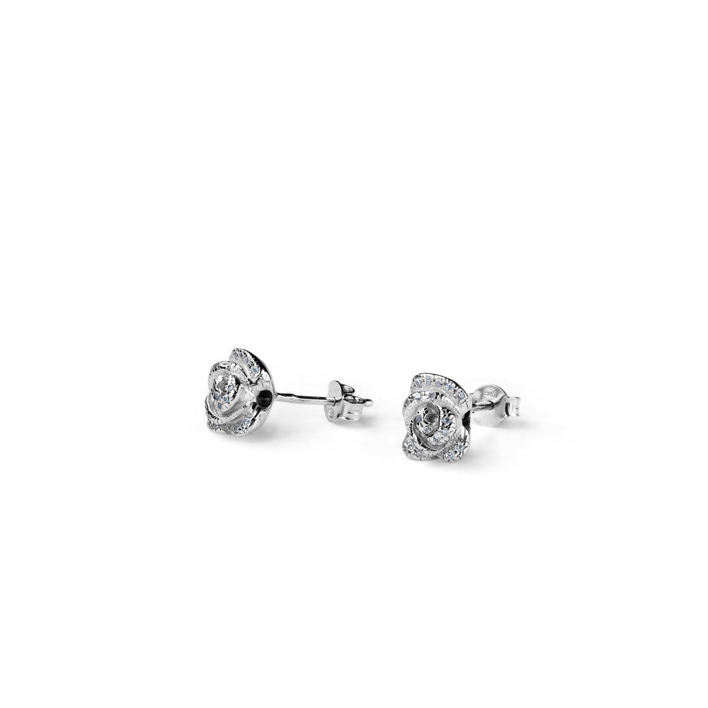 WOMEN'S SILVER LOBE EARRINGS WITH ROSE