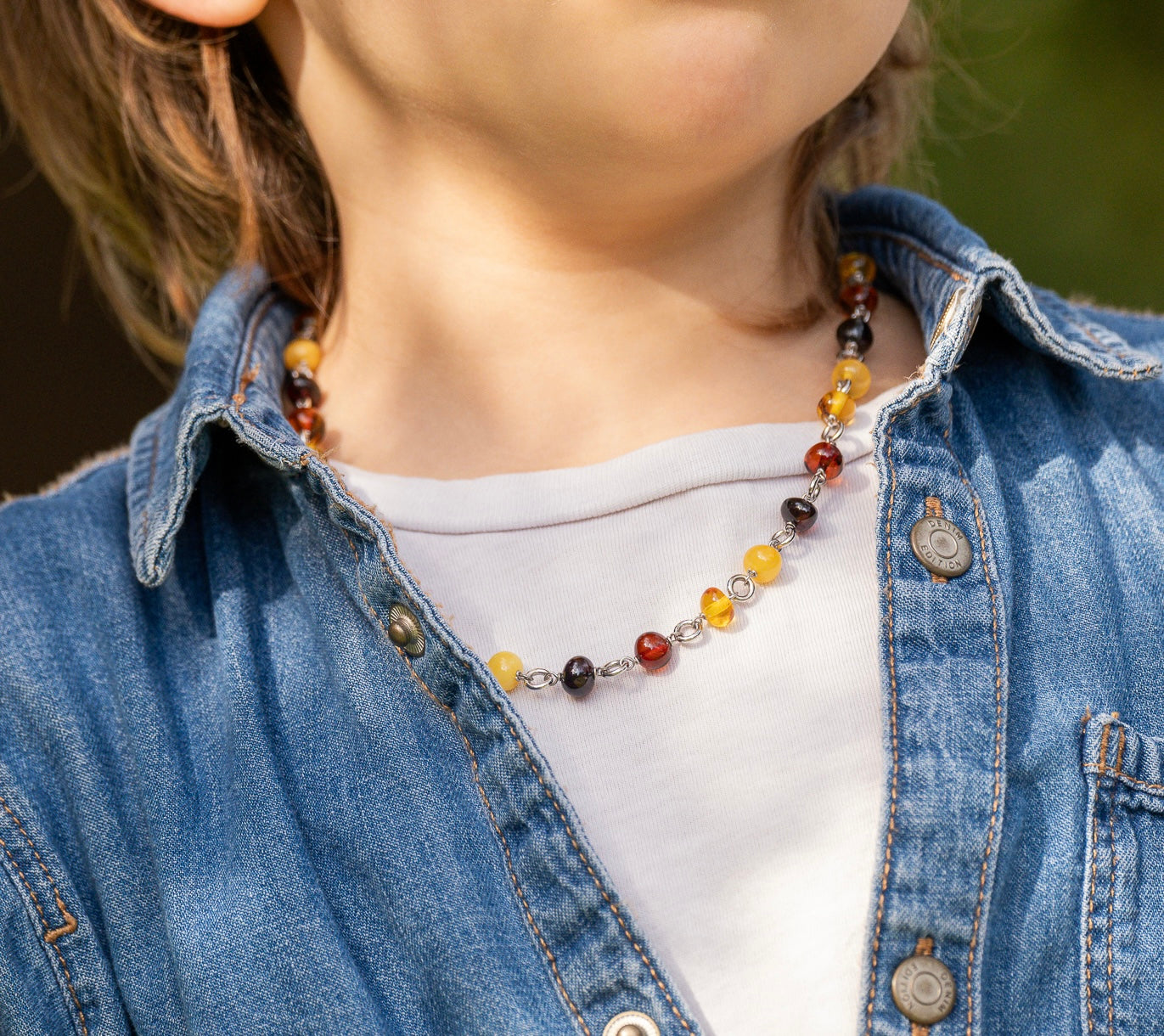 AMBER AND SILVER NUGGET NECKLACE FOR CHILDREN