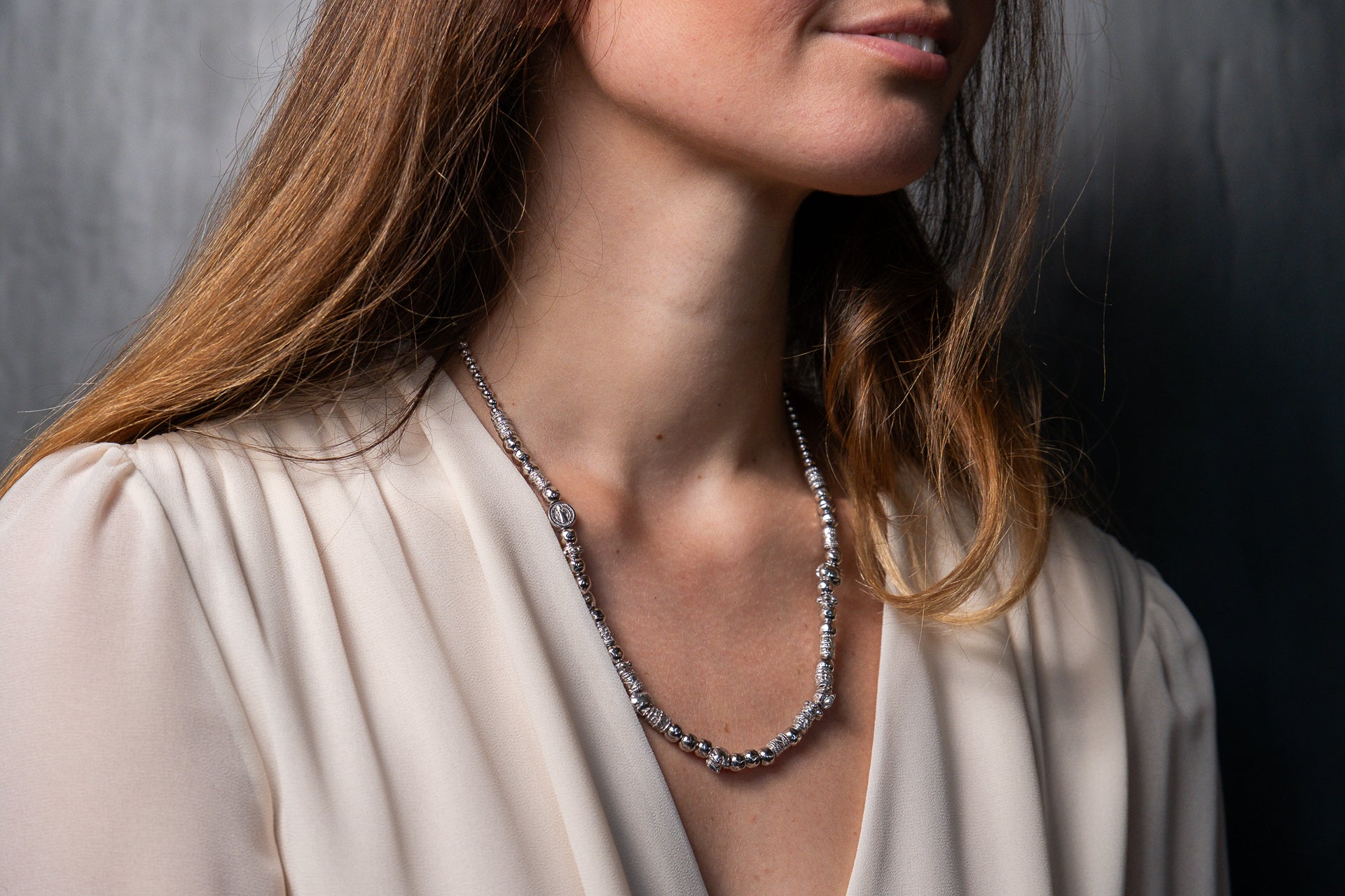 WOMEN'S NECKLACE ROSE COLLECTION SILVER 50 CM LUXURY STONE