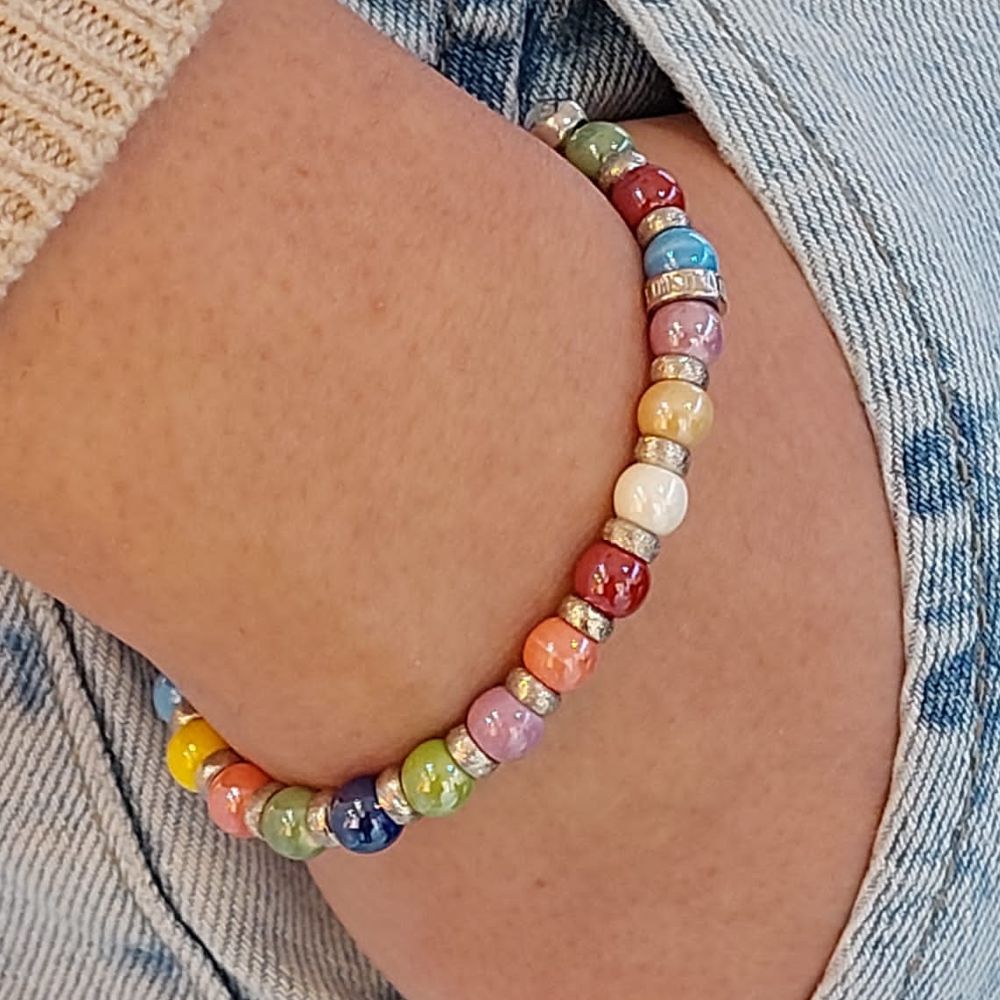 Candies bracelet in multicolored round ceramics and silver