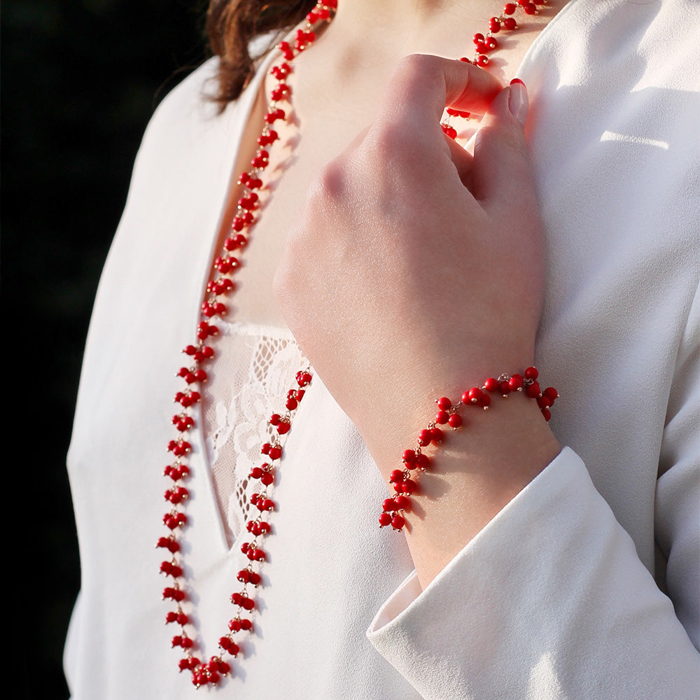 WOMEN'S NECKLACE ENJOY COLLECTION IN PINK SILVER AND CORAL COLORED STONES