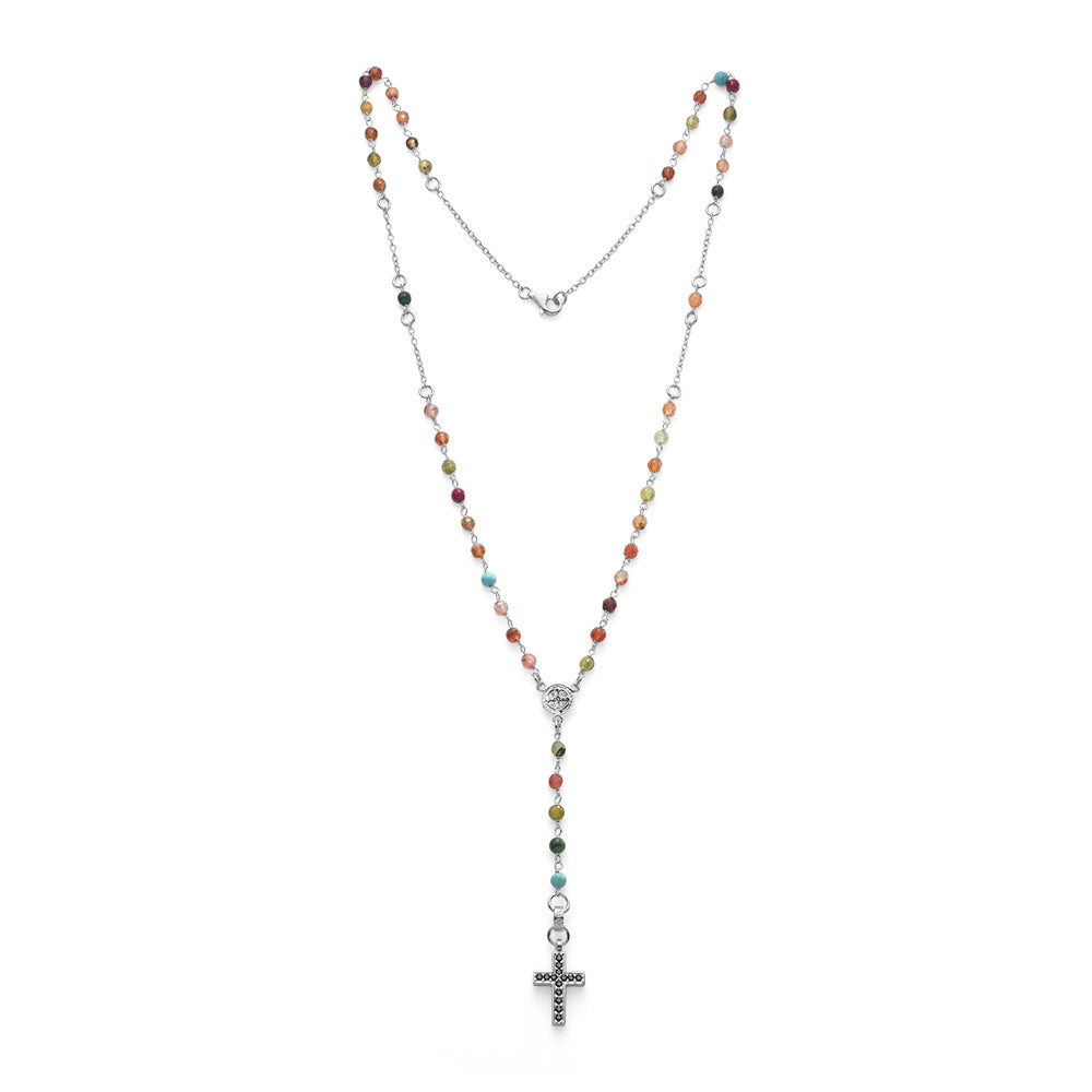 Cross collana argento giada multicolor