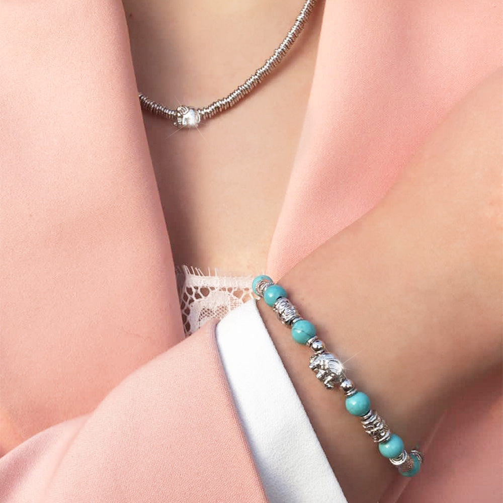 WOMEN'S BRACELET ELEPHANT COLLECTION WITH SILVER BARRELS AND LIGHT BLUE AULITE