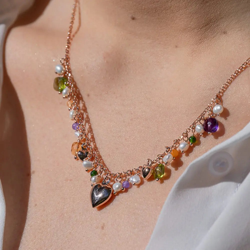 Collana donna Joy Claudine quarzi e argento rosa