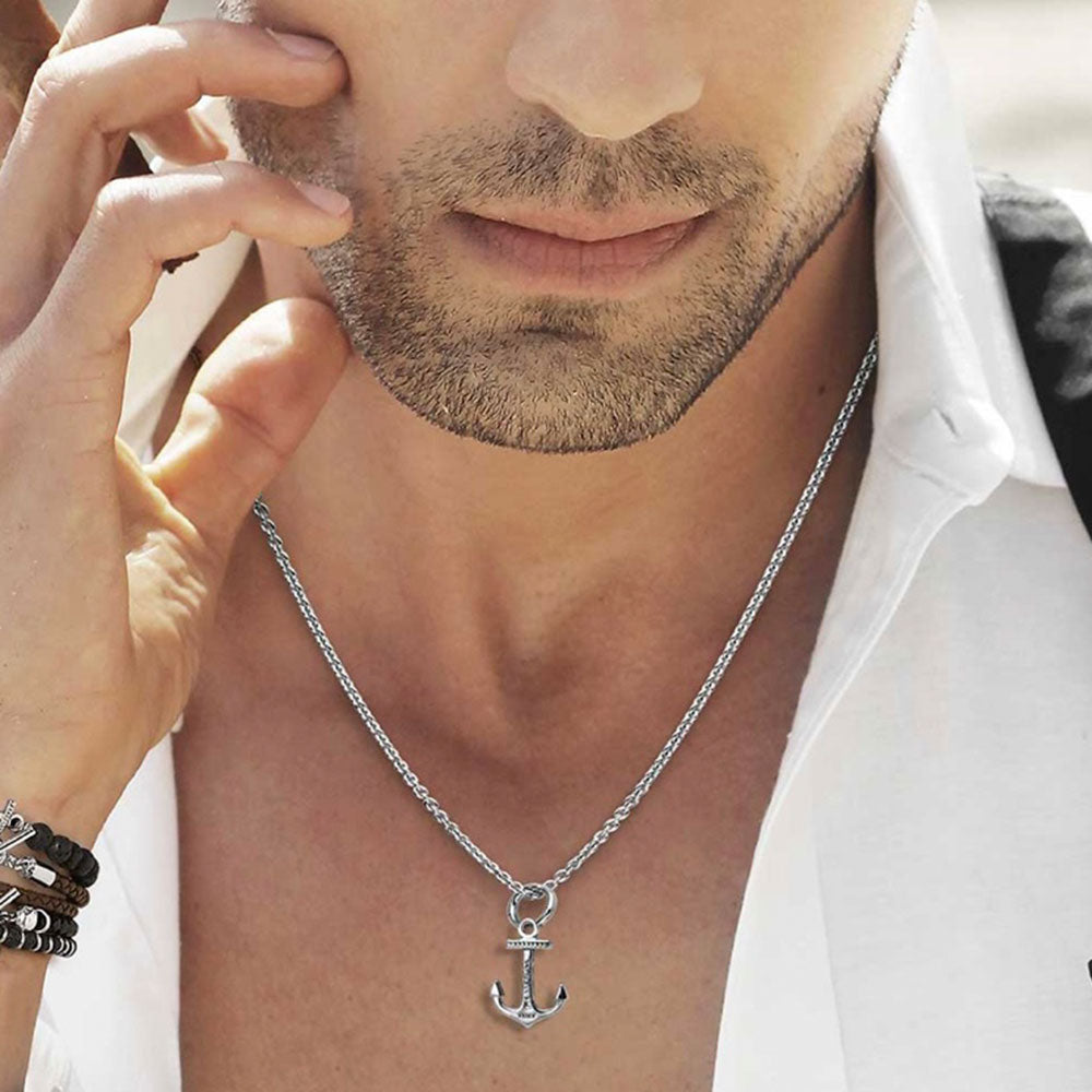 MEN'S NEPTUNE COLLECTION SILVER NECKLACE WITH ANCHOR MEASURES 50 CM