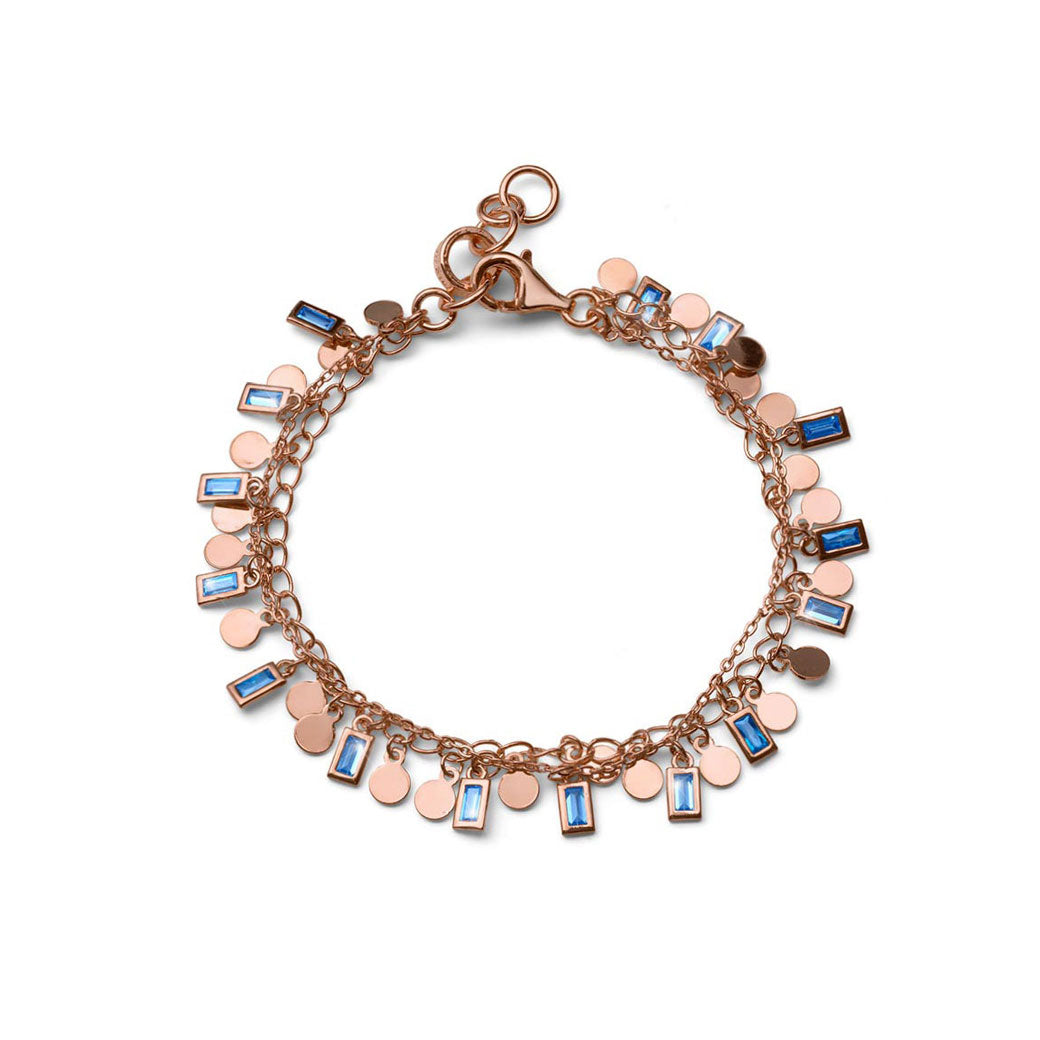 WOMEN'S BRACELET SILVER PLATED ROSE GOLD AQUAMARINE LANTERN