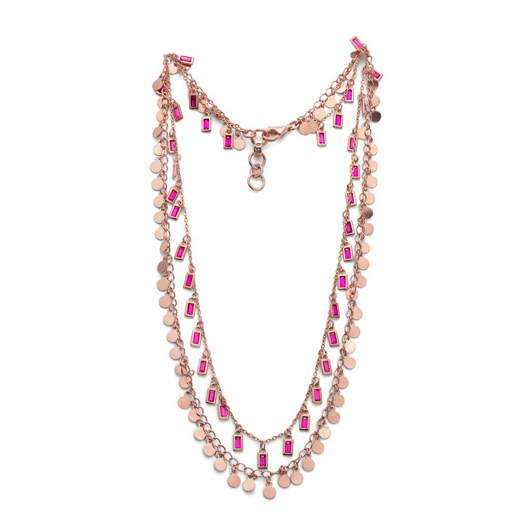 COLLANA DONNA ARGENTO BAGNATO ORO ROSA LANTERNA RUBINO