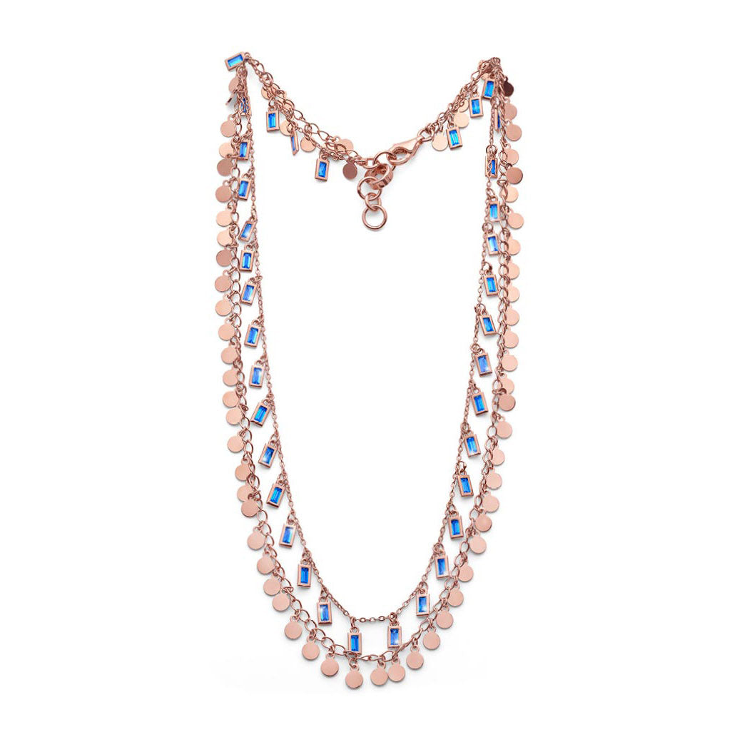 WOMEN'S ROSE GOLD SILVER AQUAMARINE LANTERN NECKLACE