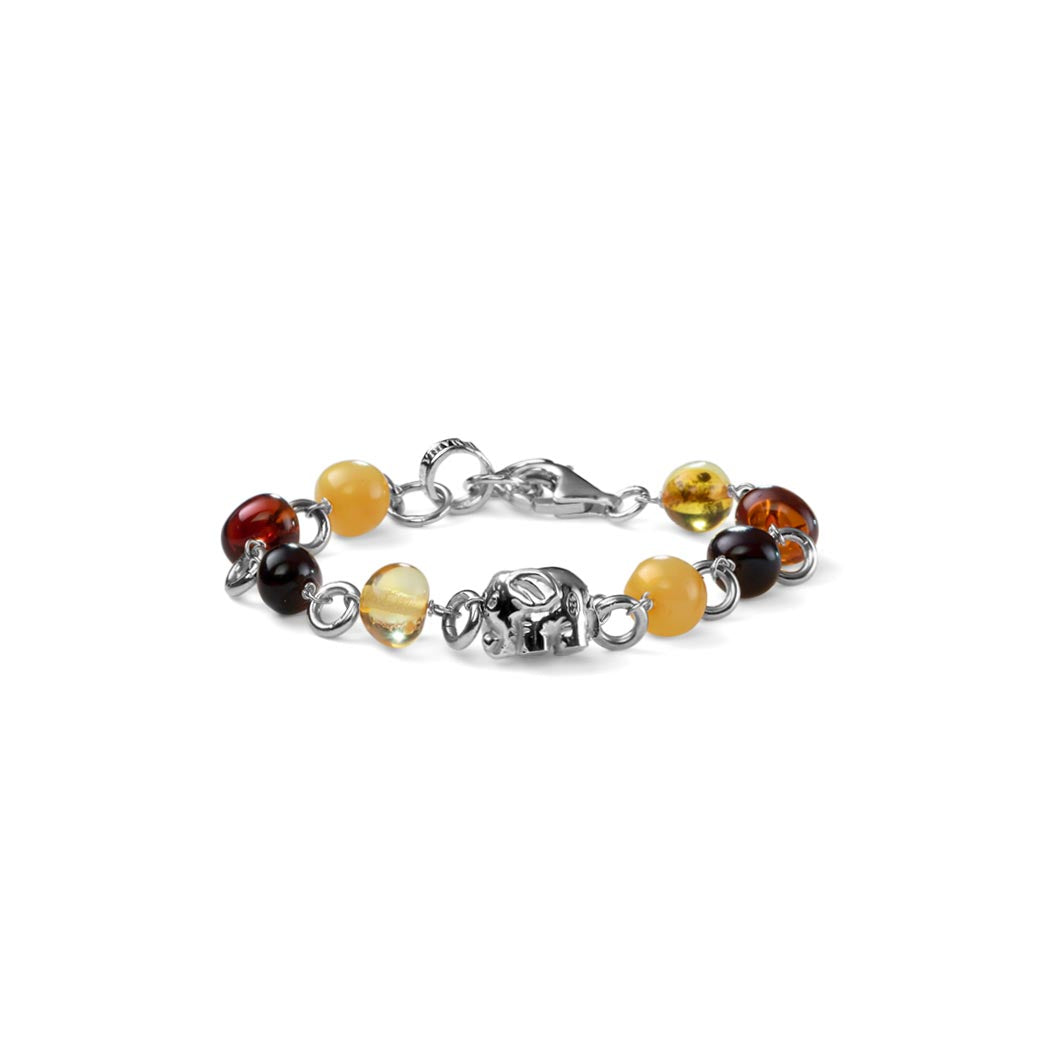 BRACCIALE BIMBO AMBRA E CHARM ELEFANTINO IN ARGENTO