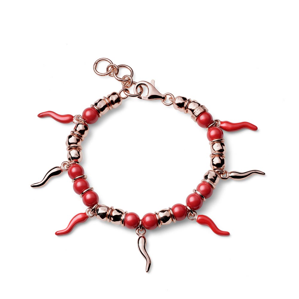 Bracciale donna Encanto Argento e corallo rosso 7 cornetti