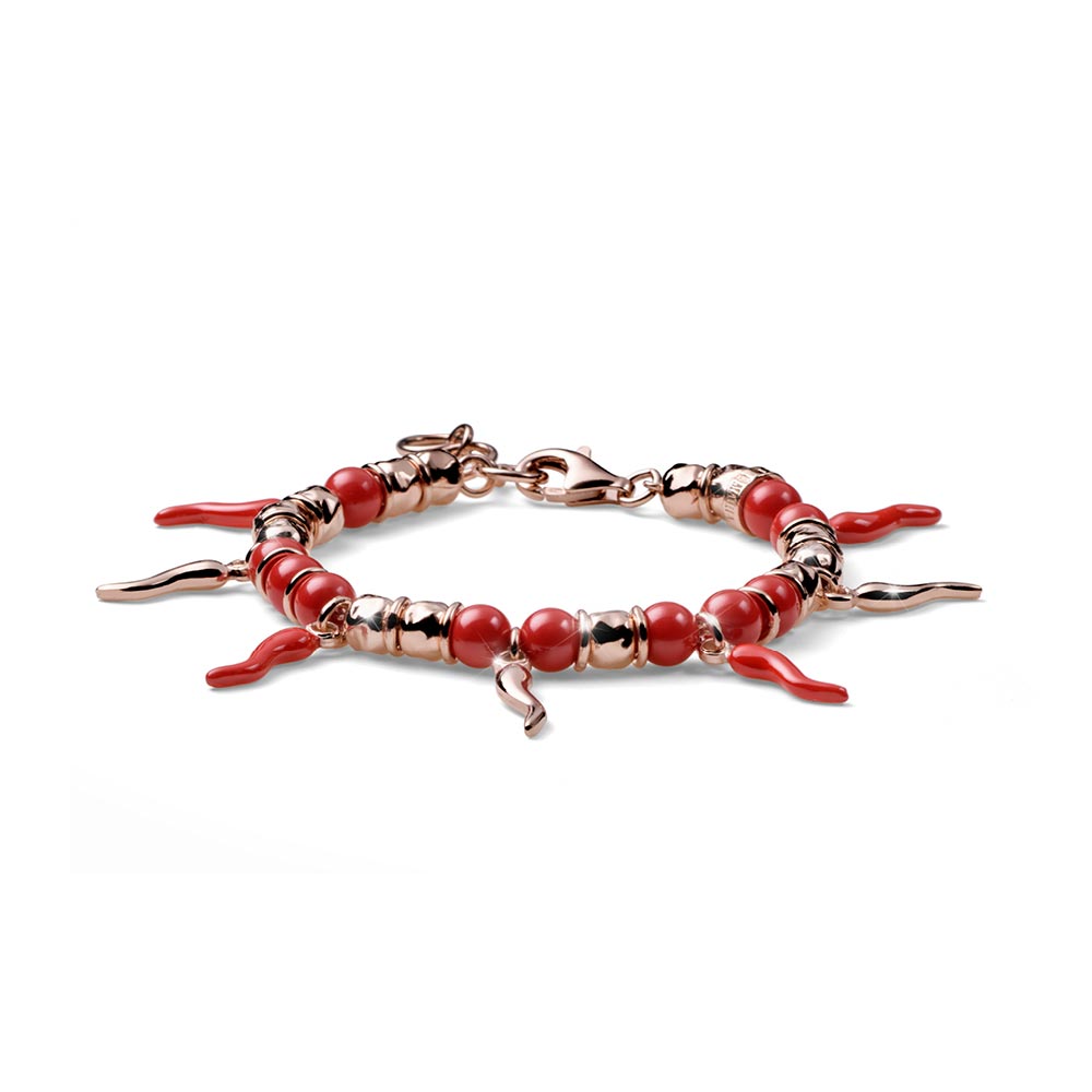 Bracciale donna Encanto Argento e corallo rosso 7 cornetti