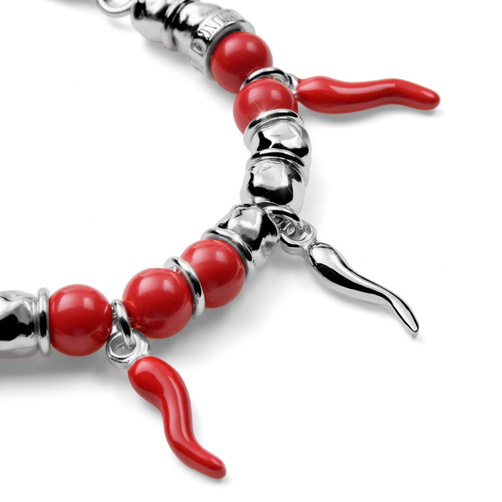 Encanto women's bracelet Silver and red coral 7 horns