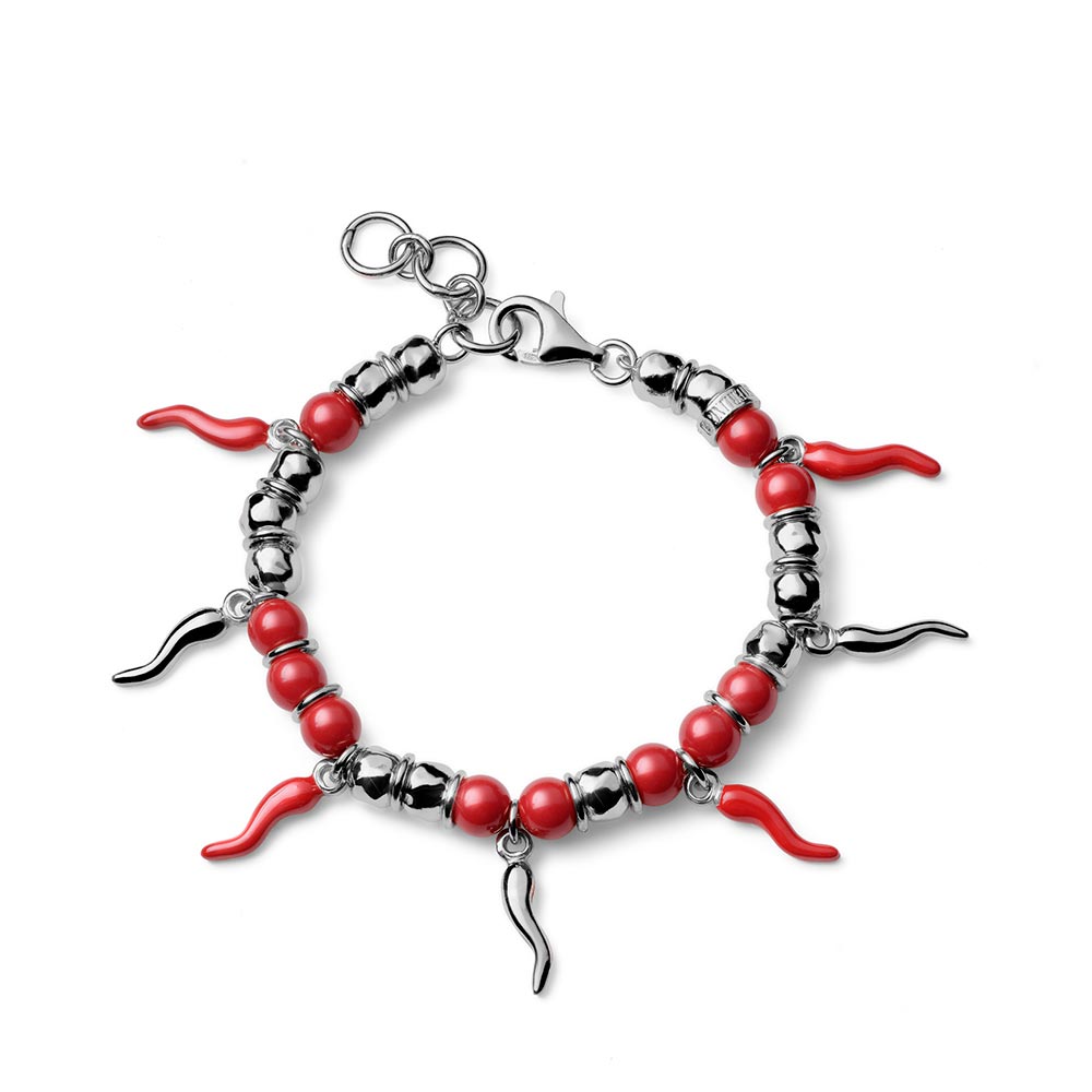 Encanto women's bracelet Silver and red coral 7 horns