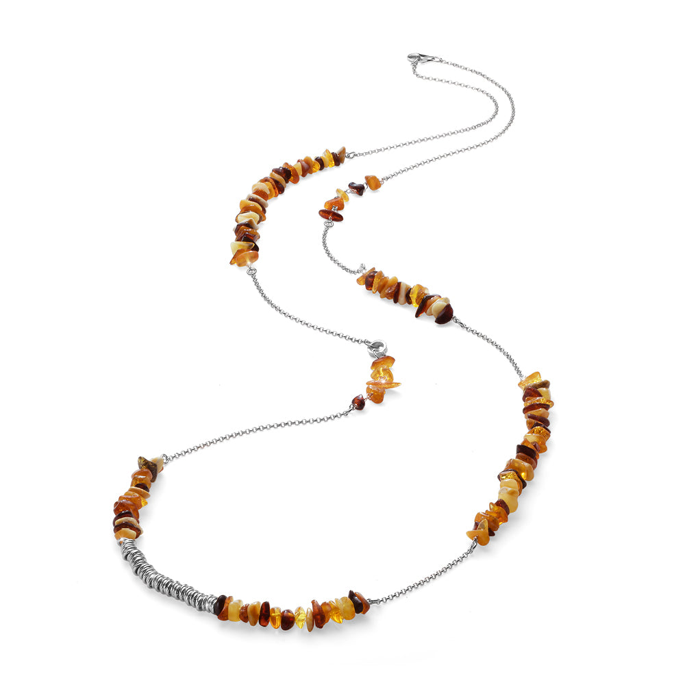 Snake Encanto women's long necklace in Amber and Silver