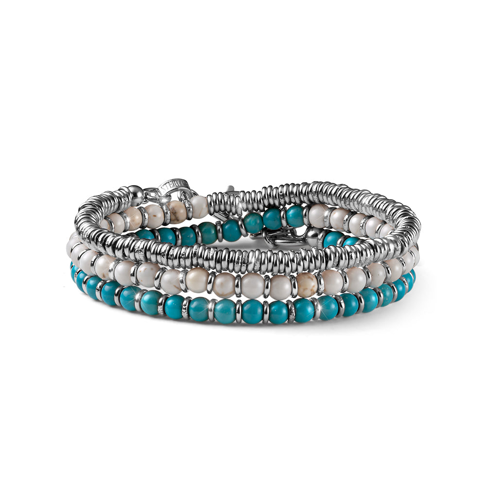 Encanto women's bracelet White and light blue Aulite and Silver 3 turns