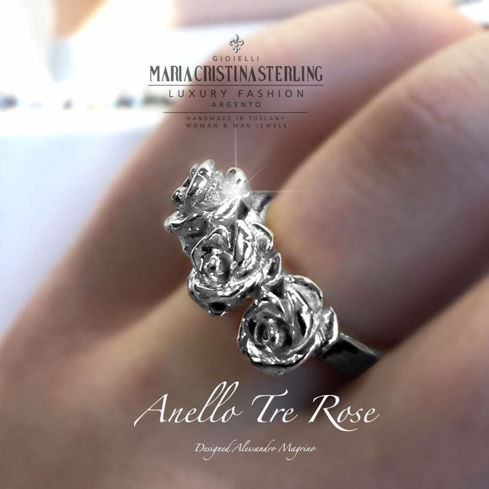 Rose indossato anello tre rose-argento2