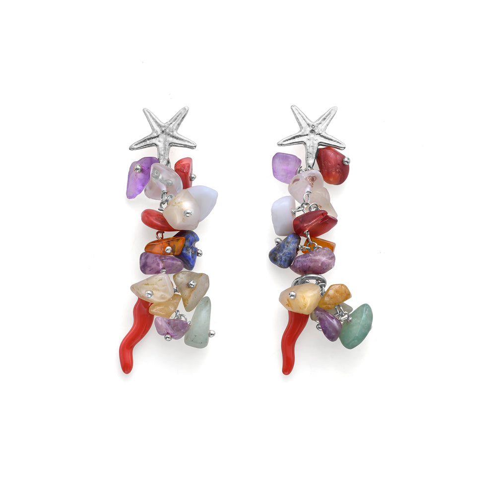 WOMEN'S EARRINGS ELBA COLLECTION SILVER ROSE GOLD AND MULTICOLORED NATURAL STONES