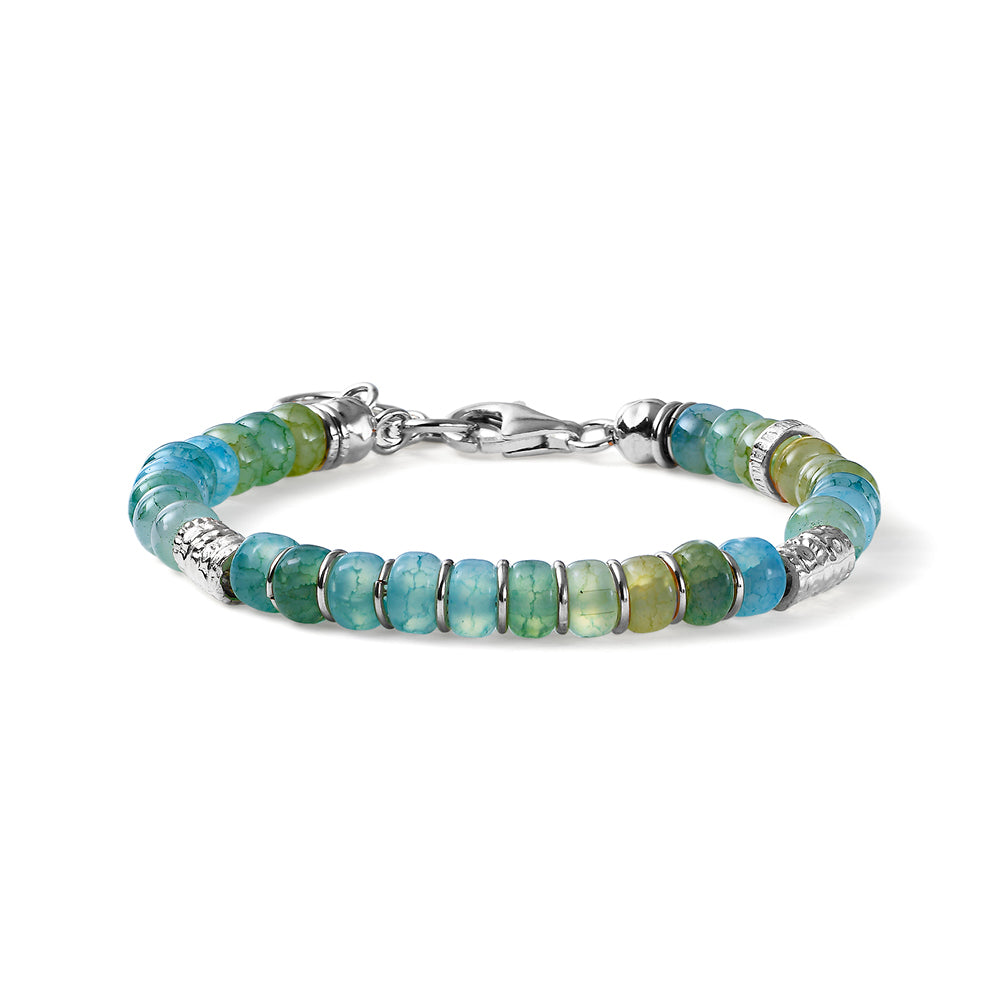 Snake Riviera women's bracelet with silver barrels and Glass roundel Ocean