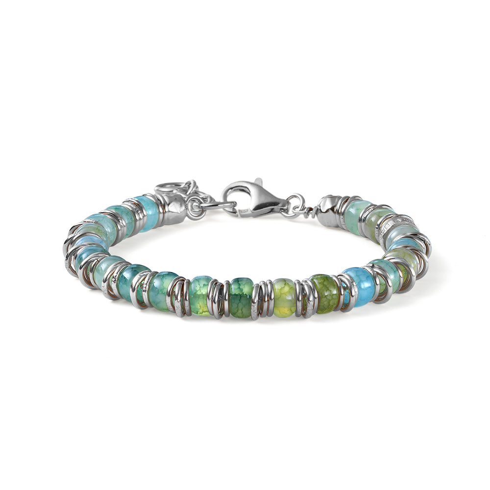 Snake Riviera women's bracelet with silver circles and Ocean Glass Roundel