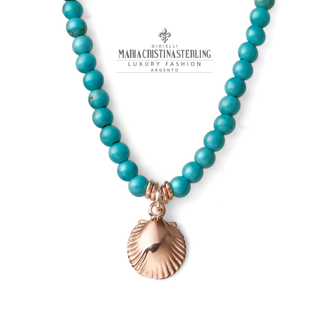 WOMEN'S NECKLACE ENJOY COLLECTION SILVER PINK AND LIGHT BLUE AULITE SHELL CHARM