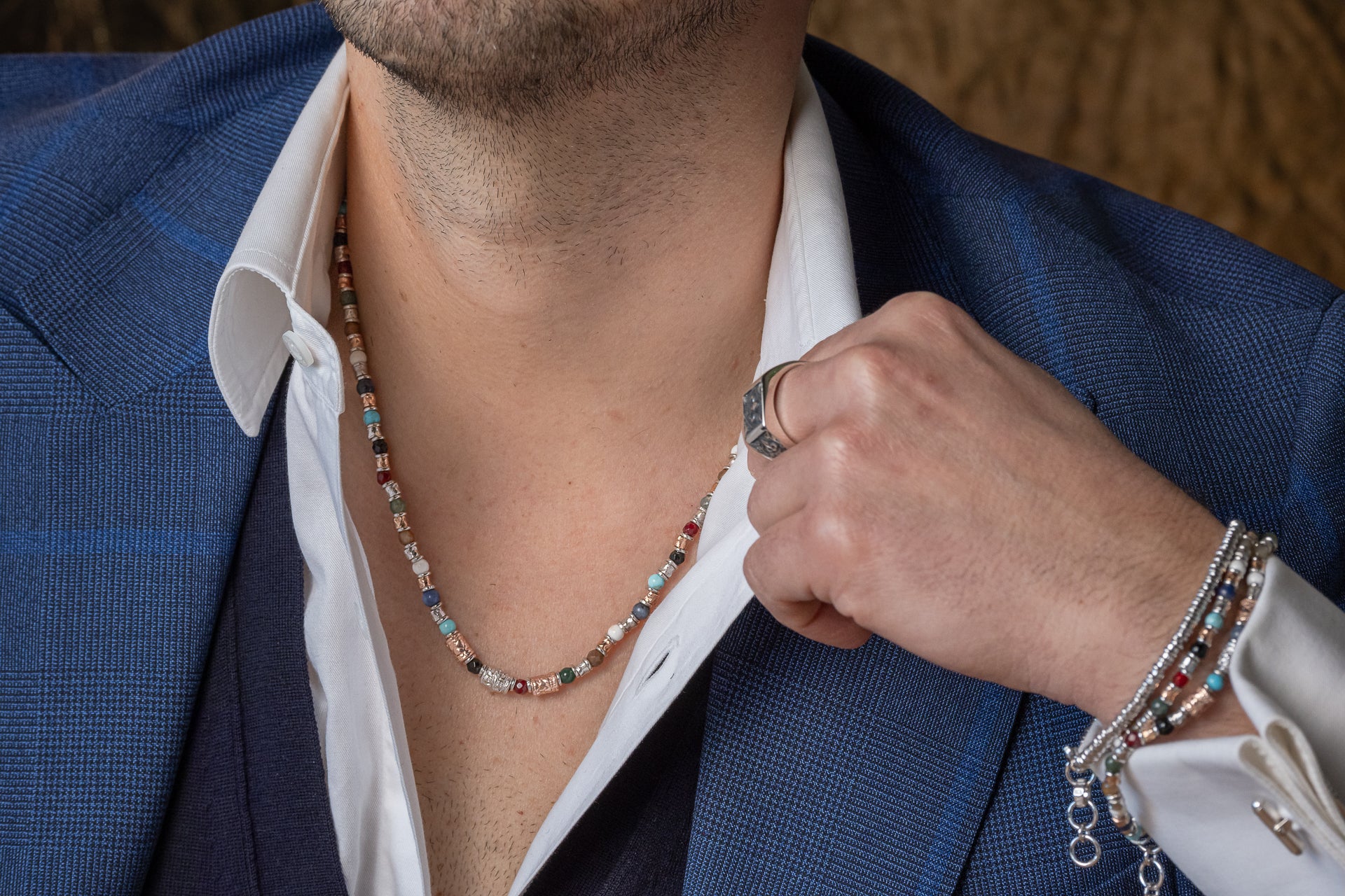 MEN'S NECKLACE SIENA COLLECTION SILVER AND NATURAL STONES