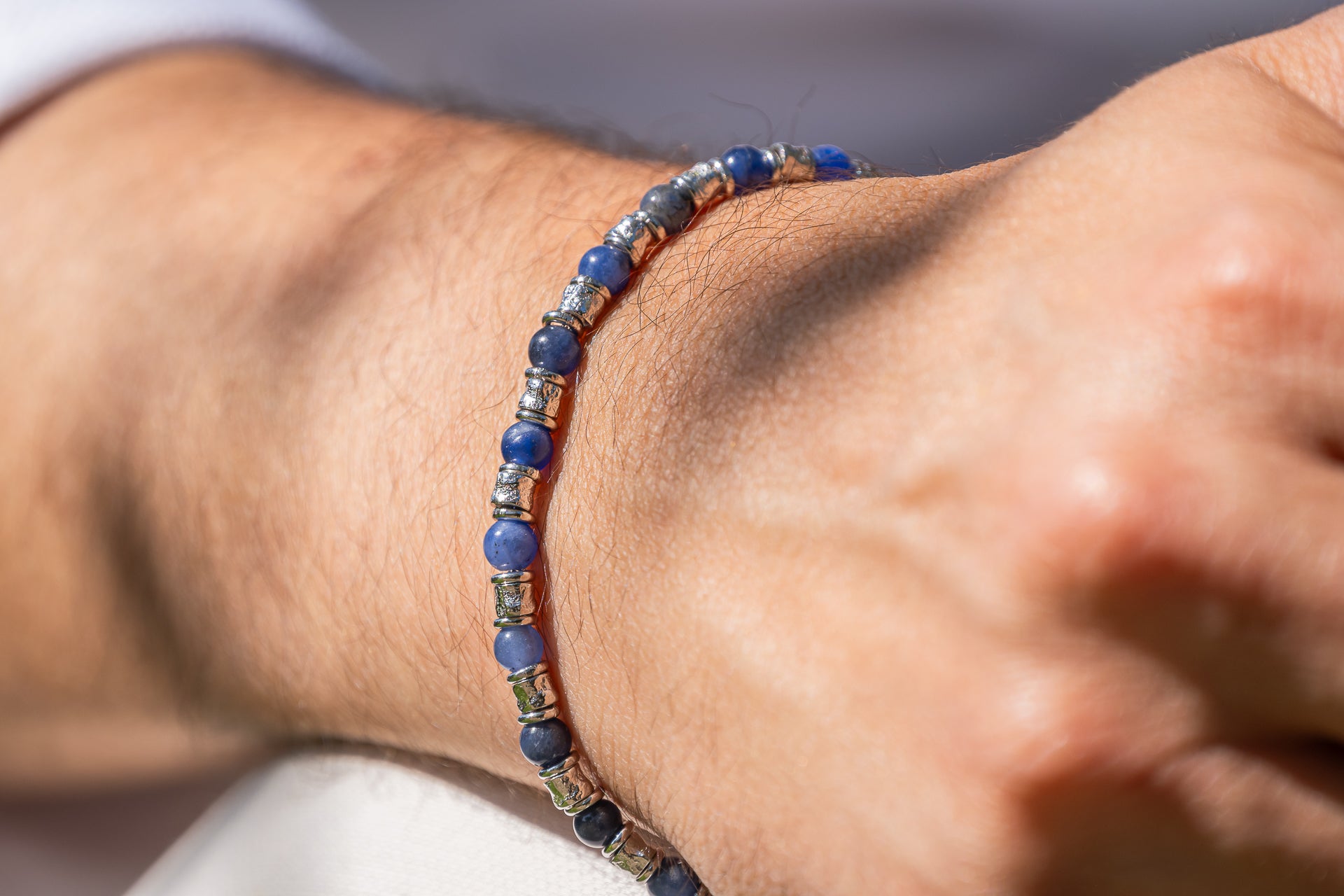 MEN'S BRACELET SNAKE NUGGETS COLLECTION IN SILVER AND SODALITE