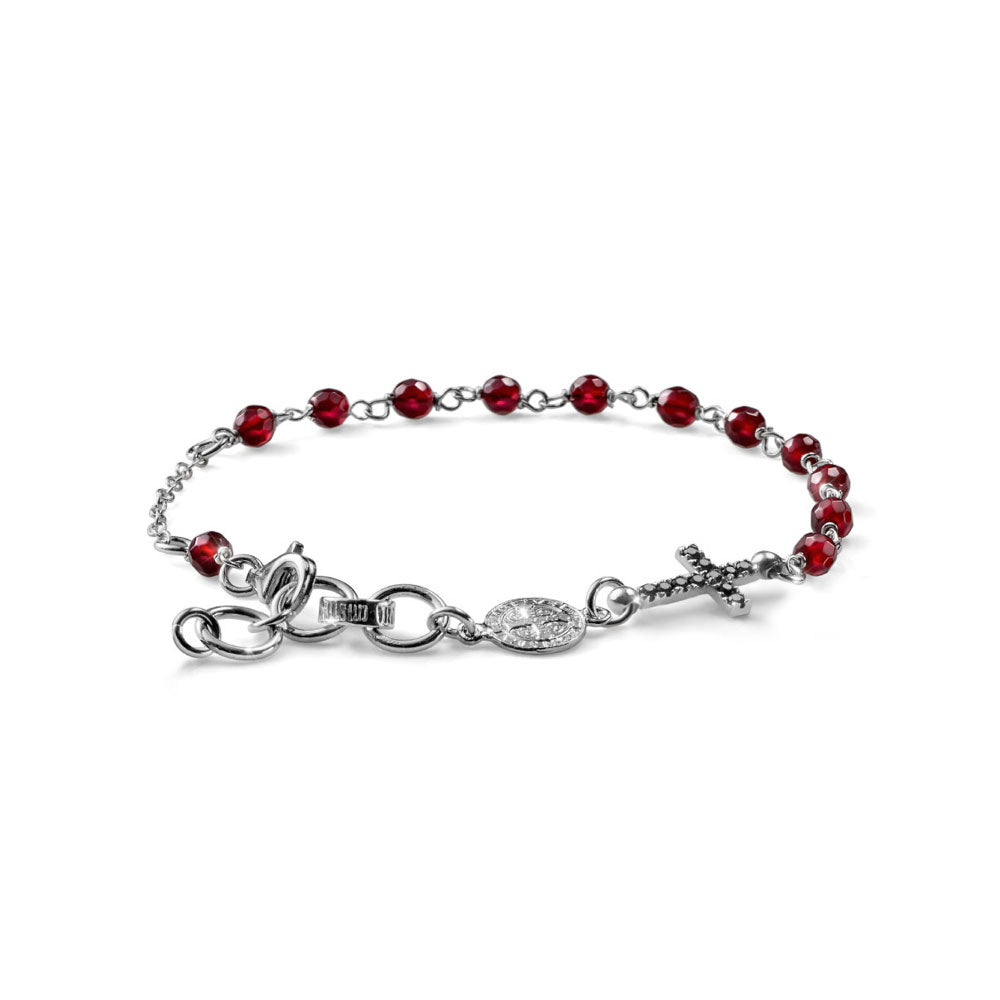 MEN'S BRACELET CROSS COLLECTION SILVER AND RUBY AGATE