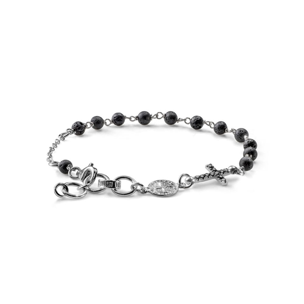 BRACCIALE UOMO COLLEZIONE CROSS IN ARGENTO E PIETRE DI LAVA