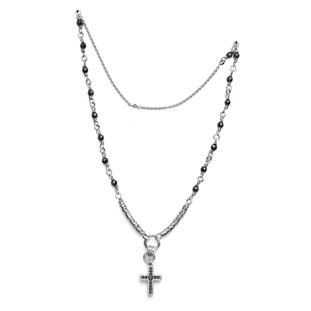 MEN'S NECKLACE CROSS COLLECTION IN SILVER AND BLACK AGATE CM.50