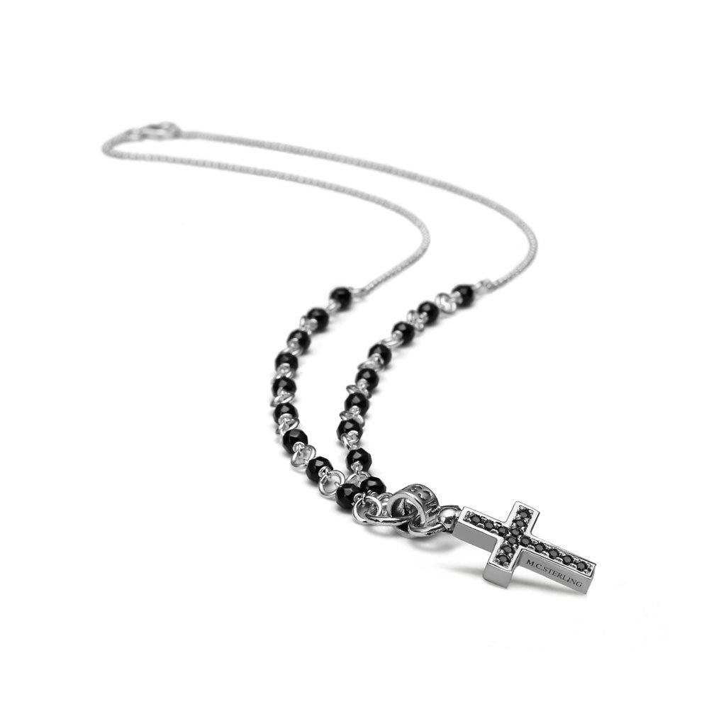 MEN'S NECKLACE CROSS COLLECTION SILVER AND BLACK AGATE