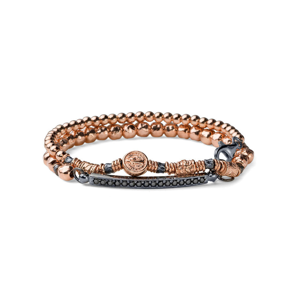 Bracciale uomo argento rosa e rutenio Cue My Saint 2 giri Alessandro Magrino