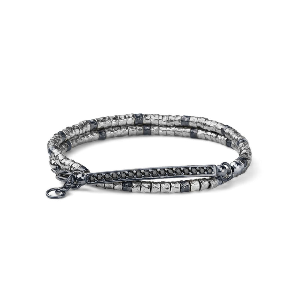 Bracciale uomo Cue pepite argento e argento nero 2 giri Alessandro Magrino